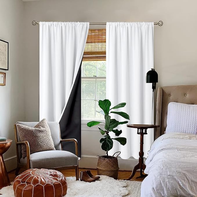 BGment White Blackout Curtains for Bedroom 72 Inch Long 2 Panels | Thermal Insulated Black Out Curtains, Room Darkening Soundproof, Rod Pocket Window Curtains for Living Room, 52 x 72 Inch