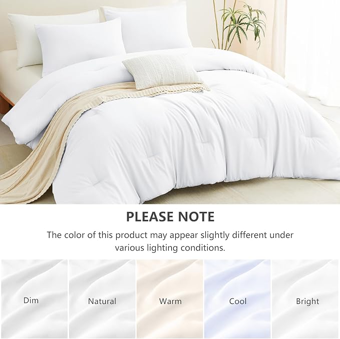 Full Comforter Set, 3 Pieces Down Alternative Bedding, White | 270 GSM All Season Comforter with 4 Corner Ties for Use as a Duvet Insert, OEKO-TEX Certified, 2 Pillowcases, 82 x 86 in