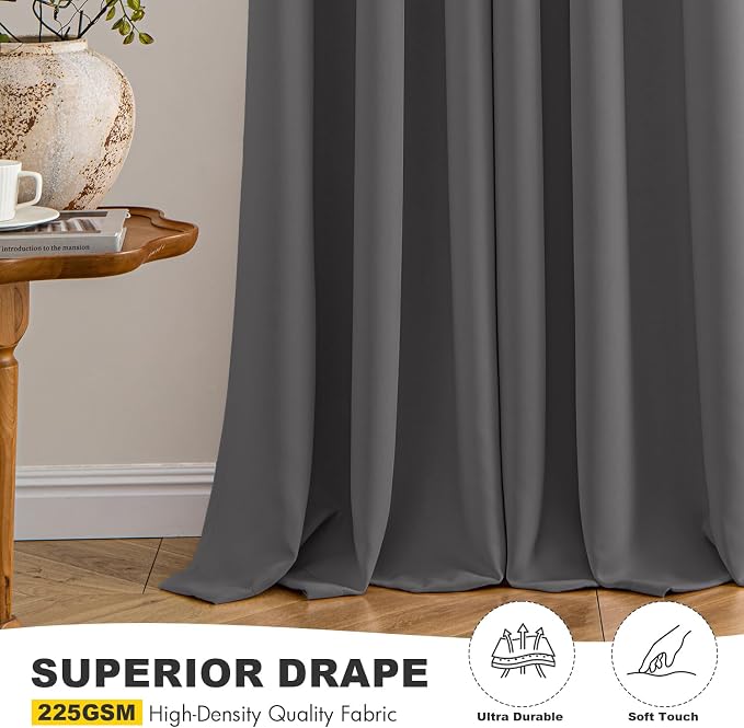 MIULEE Blackout Curtains for Bedroom 2 Panels 40 x 84 Inch Long Gray | Thermal Insulated, Living Room Darkening Grommet Drapes, Noise Reducing, Light Blocking Window Treatments