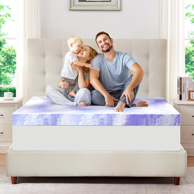 ELEMUSE 3 Inch Ventilated Design Memory Foam King Size Mattress Topper | Cooling Gel Infused Swirl Foam Pad for Pressure Relief Back Pain,Bed Topper for Body Support, CertiPUR-US Certified