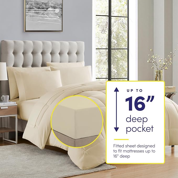 RV Short Queen Comforter Set for RV Camper - Comforter Set with Fitted & Flat Sheet, 4 Pillowcases - Tailored for RV Short Queen Beds - Cozy Essentials for Your RV Bedroom, Beige