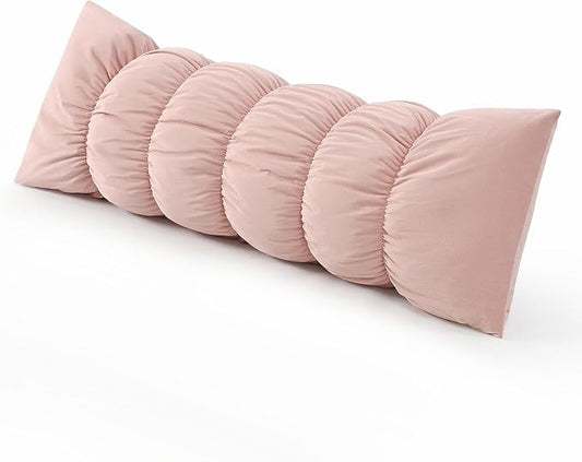 Pat. Pend. Segmented Body Pillow for Side Sleepers, 47 Inch, Pink | Full body pillow for adults with a removable, washable soft velvet cover; segmented long bed pillow for side sleeping.