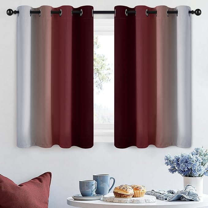 SimpleHome Ombre Curtains Red to Grey White for Living Room 52Wx36L | Room Darkening Curtains for Bedroom,Gradient Light Blocking Curtain,Thermal Insulated Grommet Window Drapes,2 Panels,36 Inch