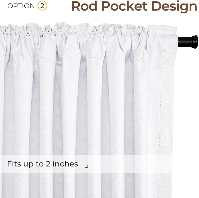 INOVADAY 100% Blackout Linen Curtains for Bedroom 50x96 Inches Bright White | Linen Textured, Light Blocking, Room Darkening, Thermal Insulated, Back Tab Top, Window Curtains for Living Room, 2 Panels