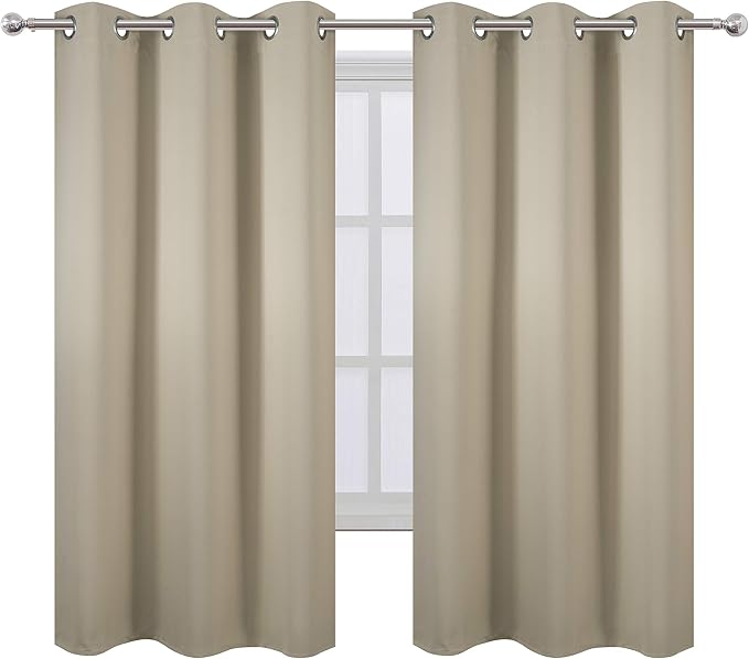 Beige Thermal Blackout Curtains/38 x 63 Inch/Set of 2 Panels Room Darkening Curtains for Bedroom