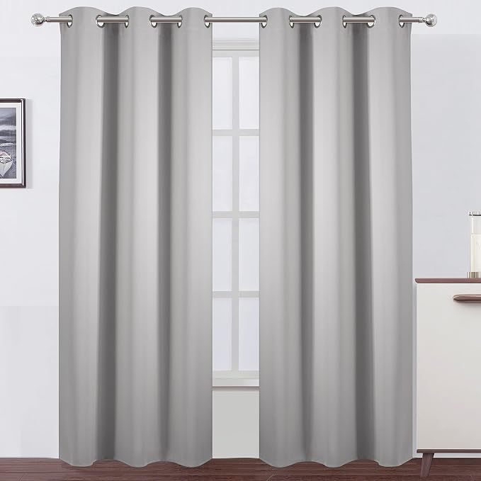 Blackout Curtains 42 x 95 inch/Light Grey Curtains Set of 2 Panels/Thermal Insulated Room Darkening Bedroom Curtains