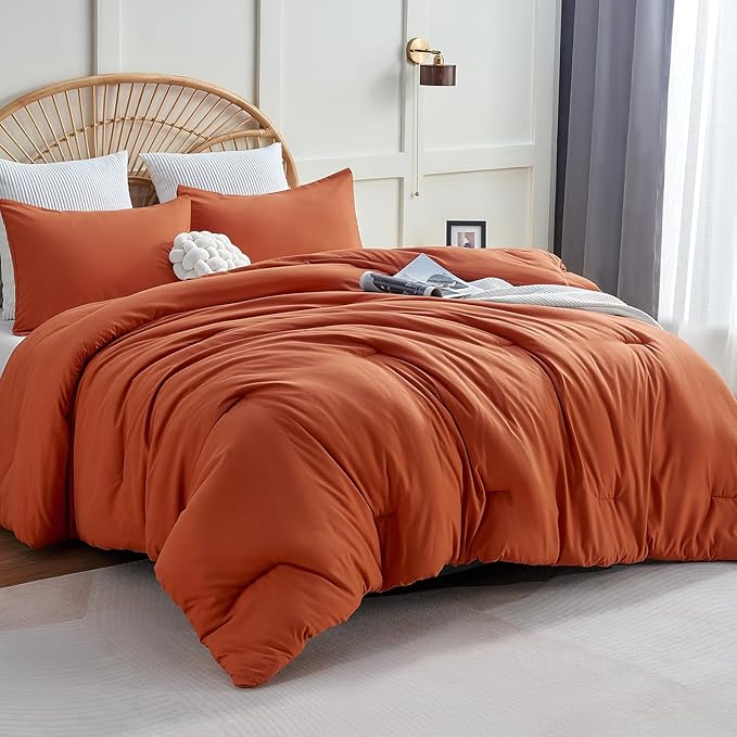California King Comforter Set, 3 Pieces Terracotta Quilted Bedding | 270 GSM Down Alternative Fill, 4 Corner Ties for Duvet Insert Use, All Season, OEKO-TEX Certified, 2 Pillowcases, 104 x 96 in