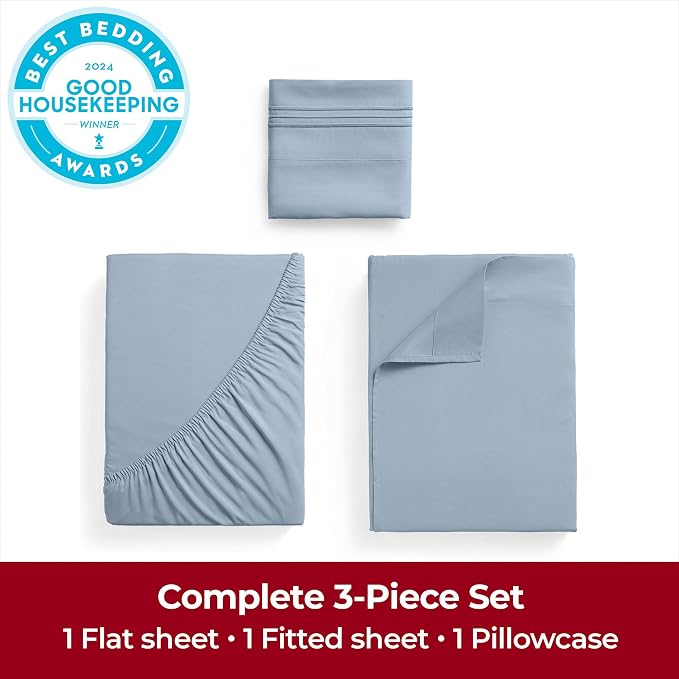 Mellanni Extra Deep Twin XL Sheets - 3 PC Iconic Collection Bedding | Hotel Luxury, Ultra Soft, Cooling Bed Sheets - Wrinkle, Fade, Stain Resistant (Twin Extra Long, Blue Hydrangea)