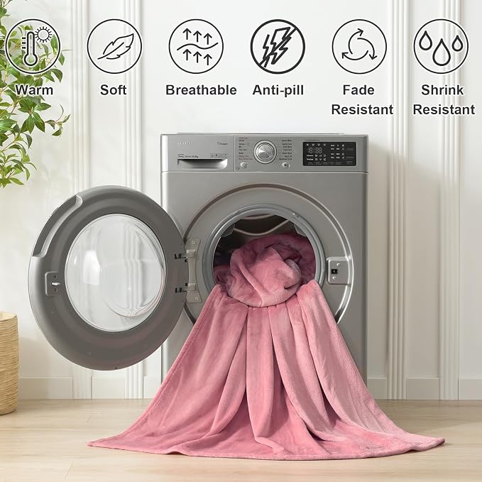 Hansleep Throw Fuchsia Fleece Blanket, Soft Flannel Bed Blanket | Fuzzy Cozy Blanket 50x60 Inches, Multi-use for Bed, Sofa, Couch, Travel, Camping, All Season Warm Lightweight Cover