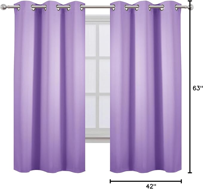 Lavender Blackout Curtains 42 x 63 Inch Length/Set of 2 Curtain Panels/Thermal Insulated Room Darkening Blackout Curtains for Bedroom