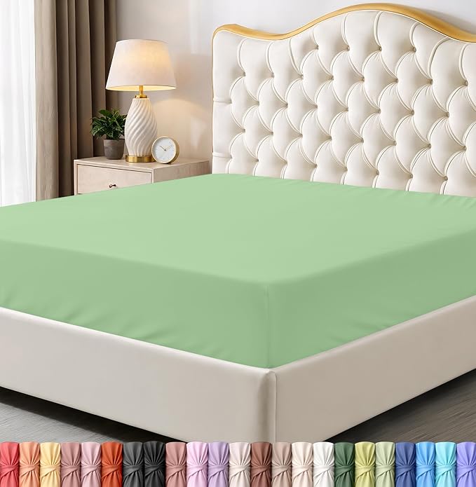 Queen Fitted Sheet, Ultra Soft Fits Up to 16 Inch Deep Pocket, Sage | Hotel Comfort, Cooling & Breathable Cotton like Polyester, Easy Fit, Wrinkle & Fade Resistant, Snug Fit, Easy Care, Oeko-Tex