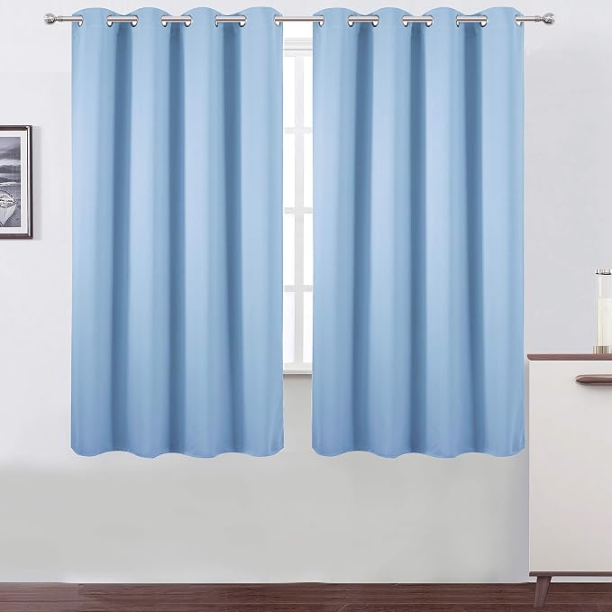 Sky Blue Thermal Blackout Curtains/52 x 63 Inch/Set of 2 Panels Room Darkening Curtains