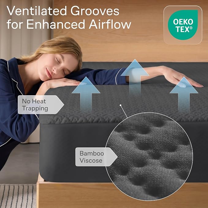 100% Waterproof Queen Mattress Protector - 360 Pad Protection Against Spills, Stains & Accidents for Parents & Pet Owners - Noiseless & Cooling Viscose Made from Bamboo (Grey)