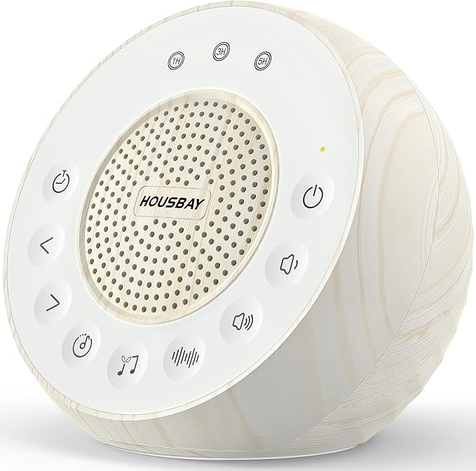 HOUSBAY Sound Machine White Noise for Sleep with Wood Grain | 31 Soothing Sounds, 5W Loud Stereo Sound, Auto-Off Timer, Adjustable Volume, Small Sleep Machine for Noise Canceling