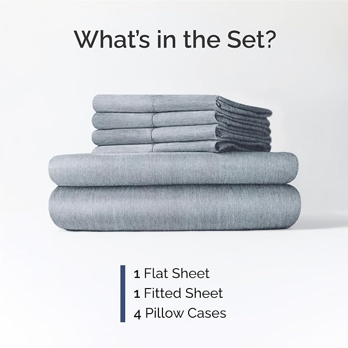 Full 6 Piece Bed Sheet Set - Breathable & Cooling Sheets - Heathered Blue | Ultra-Soft Hotel Luxury Bedding Set with 8-16 Inch Deep Pockets, 1 Flat & 1 Fitted Sheet & 4 Pillowcases, Wrinkle & Fade Free