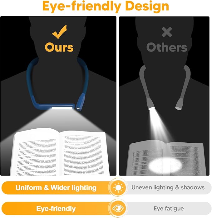 Neck Book Light, 3 Color Stepless Dimming Reading Light for Bed | 80H Rechargeable Neck Lamp for Reading Camping Working, Travel Use, Book Club Gifts for Readers, Christmas Birthday Gifts