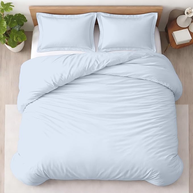 3 Pc California King Duvet Cover Set-100% Egyptian Cotton 600 Thread Count Ultra Soft Premium Durable Comforter Cover Zipper Closure & Corner Ties- (Sky Blue, 104" X 98")