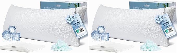 Firm Memory Foam Body Pillow for Adults, Cooling & Adjustable Full Body Pillow with Dual Pillowcases for Side Sleepers and Hot Sleepers, 20x54 Long Pillow for Bed (Pack of 2)