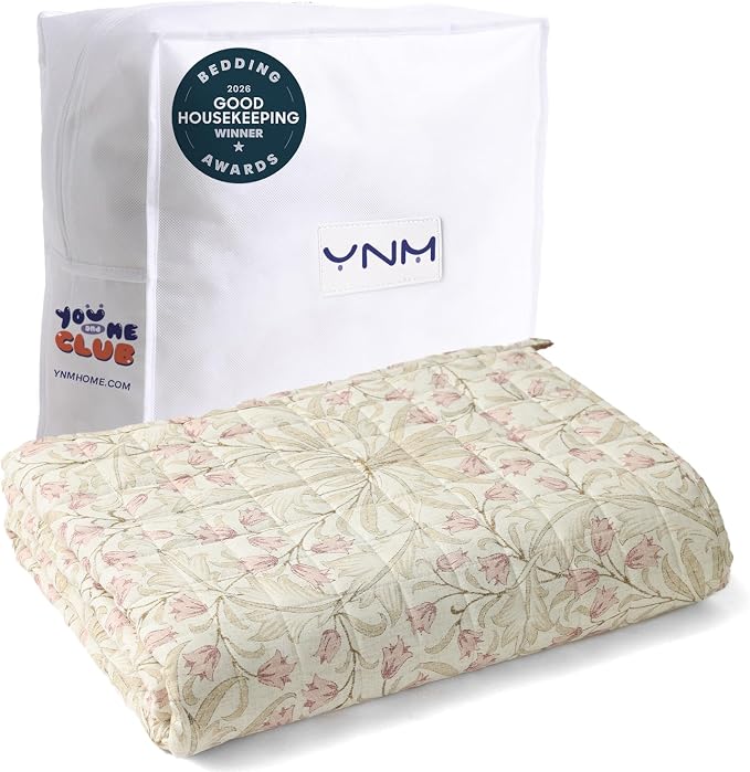 YnM 15lbs Weighted Blanket for Adults, Linen Heavy Bed Throw Blanket with Cooling Glass Beads for All Season Use, Ideal for ~140lbs (60x80 Inches, Queen, Campanula)