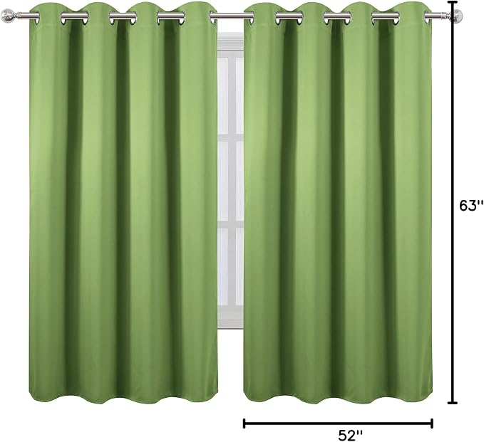 Blackout Curtains 52 x 63 inch/Light Green Curtains Set of 2 Panels/Thermal Insulated Room Darkening Bedroom Curtains