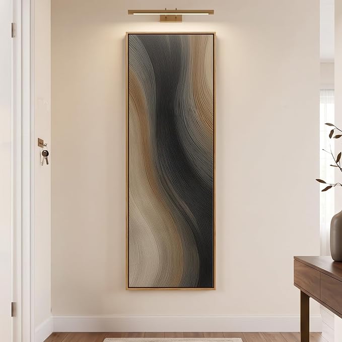 Large Framed Neutral Black Brown Abstract Wall Art for Living Room, 20x60 | Minimalist line artwork, Canvas prints, Wood frame, Long horizontal modern picture, Wall decor for bedroom dining room office