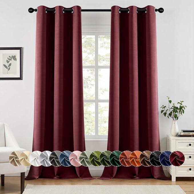 MIULEE Christmas Blackout Curtains for Bedroom 2 Panel 40"x96" Burgundy Red | Thermal Insulated, Living Room Darkening Grommet Drapes, Noise Reducing, Light Blocking Window Treatments