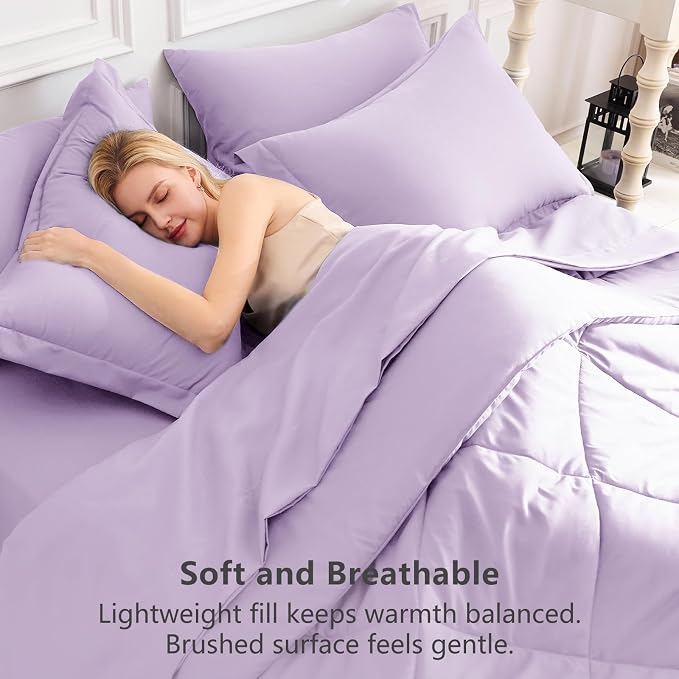 Twin XL Comforter Set with Sheets Lavender - 5 Pieces Bed in a Bag | College Dorm Essentials, OEKO-TEX Certified, All Season, 240GSM Down-Alternative Comforter, Sheets, Pillowcase & Sham