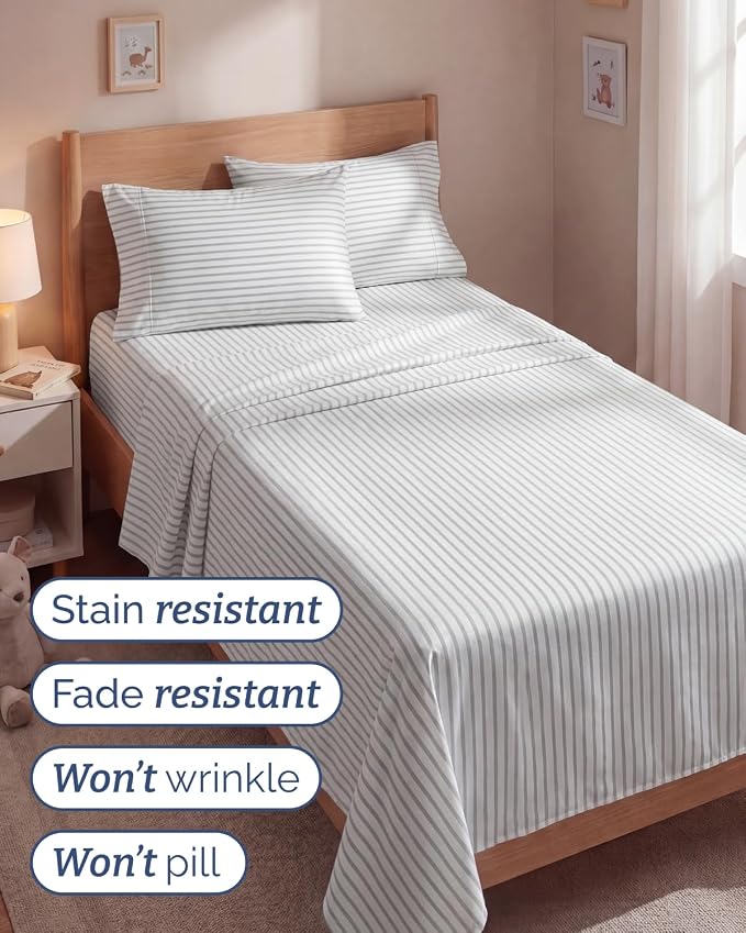 Twin 4 Piece Bed Sheet Set - Breathable & Cooling Sheets - Grey Stripes | Ultra Soft Hotel Luxury Bedding Set with 8-16 Inch Deep Pockets, 1 Flat & 1 Fitted Sheet & 2 Pillowcases, Wrinkle & Fade Free