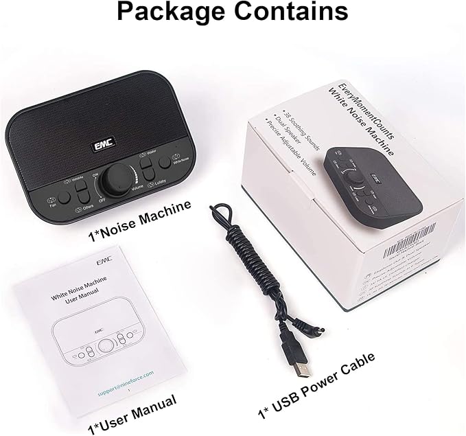White Noise Machine for Baby & Adults – 38 Non-Looping Sounds, Dual Speakers + Headphone Jack, 15/30/60/90 Min Timer & Memory – USB Powered Sleep Sound Machine for Nursery & Office, Black