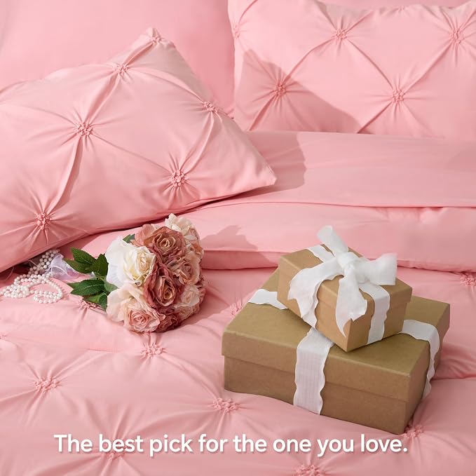 BEDELITE King Comforter Set Pink,Lightweight & Soft Comforter | 7 Pc Boho Bed in a Bag,Warm & Cute Bed Set for All Season,Includes Comforter,Flat & Fitted Sheets,2 Pillowcases & 2 Shams