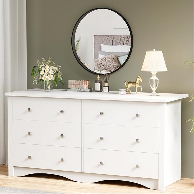 YESHOMY White Dresser for Bedroom with 6 Drawer, 47.2" Organizer Drawers | Space Saving, Modern Design, Anti-Tip, TV Stand for Living Room, Hallway