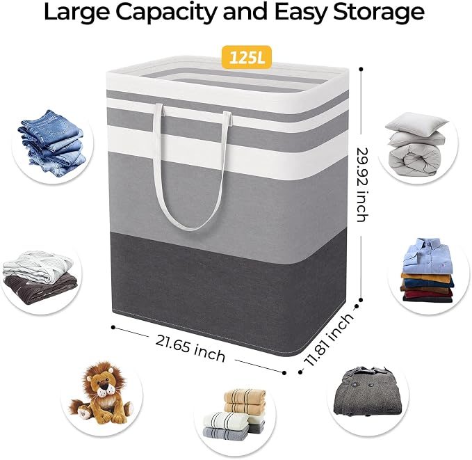 HomeHacks 2-Pack Large Laundry Basket, Waterproof, Freestanding Laundry Hamper, Collapsible Tall Clothes Hamper with Extended Handles for Clothes in The Dorm and Family Gradient Grey, 125L | Waterproof, Freestanding, Collapsible Clothes Hamper with Rei...