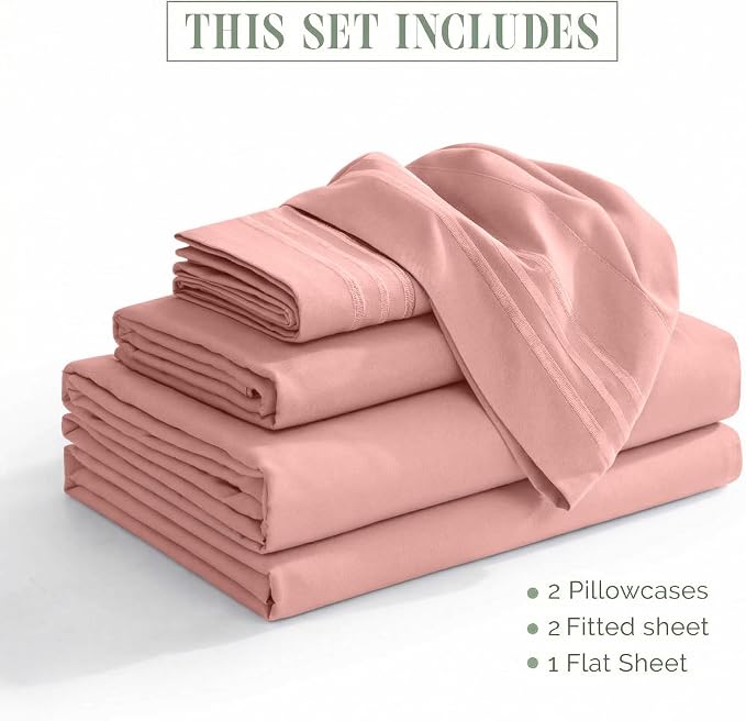 Elegant Comfort Luxury 1500 Premium Hotel Quality Microfiber 5-Piece Sheet Set - Wrinkle Resistant, All Around Elastic Fitted Sheet, Deep Pocket up to 16", Split King, Dusty Rose