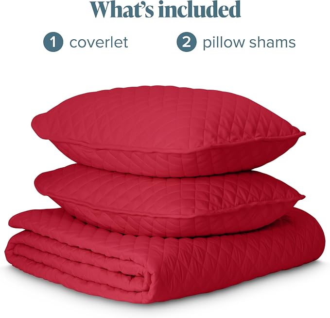 Bare Home Coverlet Set - King Size - Lightweight Bed Decor - Comforter Alternative - All-Season Quilted Bedspread (King, Red)