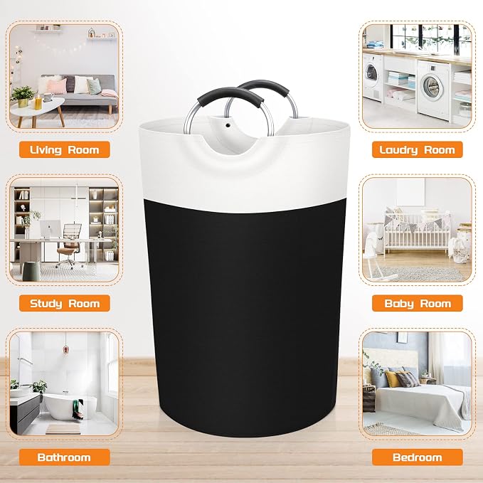 BlissTotes 75L Laundry Basket, Freestanding Collapsible Hamper, Black | Collapsible Dirty Clothes Hamper, Foldable Laundry Bag for Dorm, Waterproof Fabric, Padded Aluminum Handles