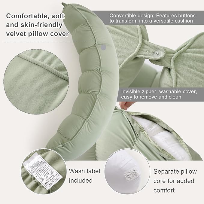 Peallow(Pat. Pend) – Long Round Body Pillow for Adults, Bolster Pillow for Sleeping, Soft and Supportive Pillow for Sleeping & Lumbar Support (Celadon Green,39")