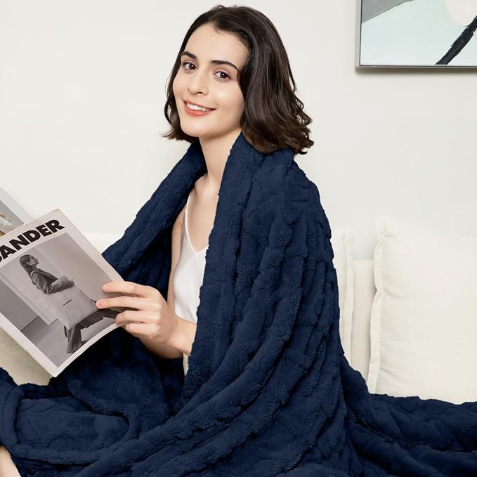 Aganear Fleece Throw Blanket for Couch Sofa 60"x80" Navy | Lightweight Fuzzy Throw,Warm Gift for Women,Christmas,Housewarming,Soft,Boho Design for Room Home Decor,All-Season Use