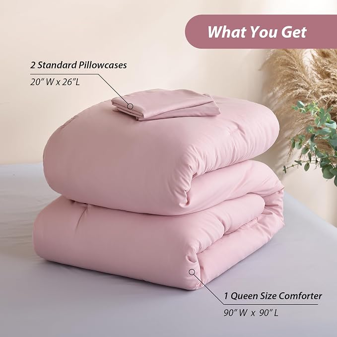 weigelia Pink Comforter Set King Size, All Season Lightweight Bedding Set | Soft Microfiber King Comforter Set, Machine Washable, Solid Color Bed Set (1 Comforter, 2 Pillowcase)