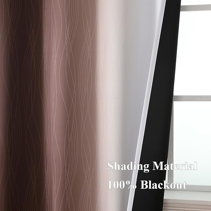 Brown and Greyish White Blackout Curtains 42Wx54L 2 Panels | Ombre Curtains for Bedroom,Thermal Insulated,Full Room Darkening,Light Blocking,Gradient Grommet Window Drapes for Bathroom