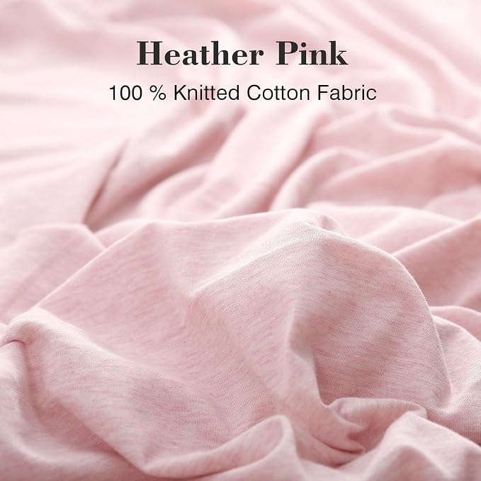 PURE ERA Jersey Knit Sheet Set Heather Pink King | 100% Cotton, 3 Piece Set, T Shirt Soft, Breathable, Envelope Closure Pillowcases, Hidden Zipper, 8 Ties, No Insert, Modern