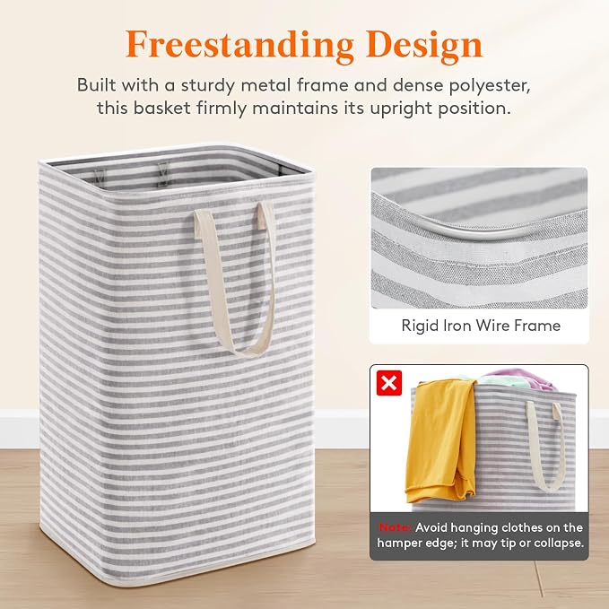 Lifewit 75L Large Collapsible Laundry Basket with Extended Handles, Grey | Foldable Laundry Hamper, Tall Dirty Clothes Basket, Waterproof, Freestanding Design for Bedroom, Bathroom, College Dorm