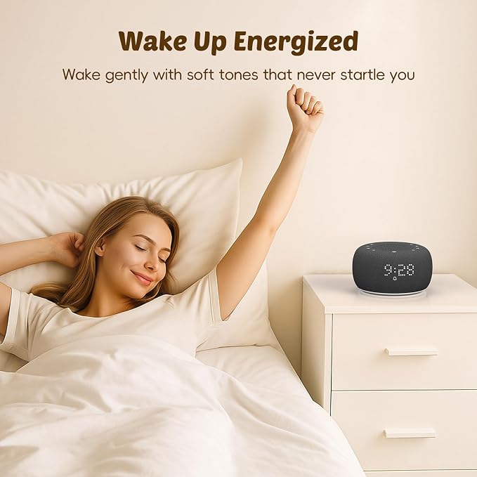 Buffbee Pro 2nd Gen| Sound Machine, Alarm Clock with Bluetooth Speaker | Upgraded Rechargeable Battery, White Noise Machine with 25 Sleep Sounds, Portable for Travel & Bedroom