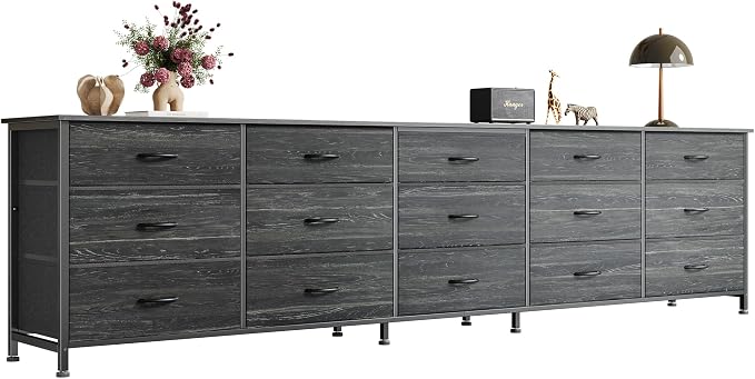 Huuger 86.6 Inch Long Dresser for Bedroom, TV Stand for 65, 75, 85 Inch TV | 15 Large Fabric Drawer Dresser, Entertainment Center for Bedroom, Wide Chest of Drawer with Storage