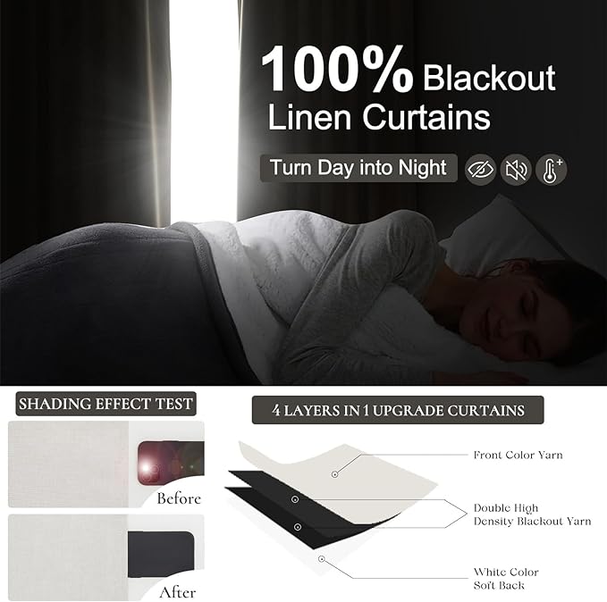 144 Inch Curtains Extra Long Living Room for Large Window 12 FT Length 2 Panels, Blackout Room Darkening Linen Back Tab Pleated Traverse Heavy Curtain for Track Ceiling Hooks&Rings (W50"xL144",Birch)