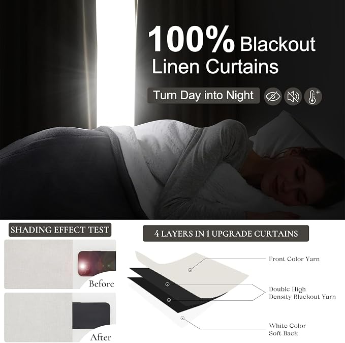 QJmydeco 78 Inch Long Linen Blackout Curtains, 2 Panels Set for 76-80 inch Window Drapes Back Tab Pleated Boho Room Darkening Curtains for Sliding Glass Door,Cream Ivory, 50x78 in Length