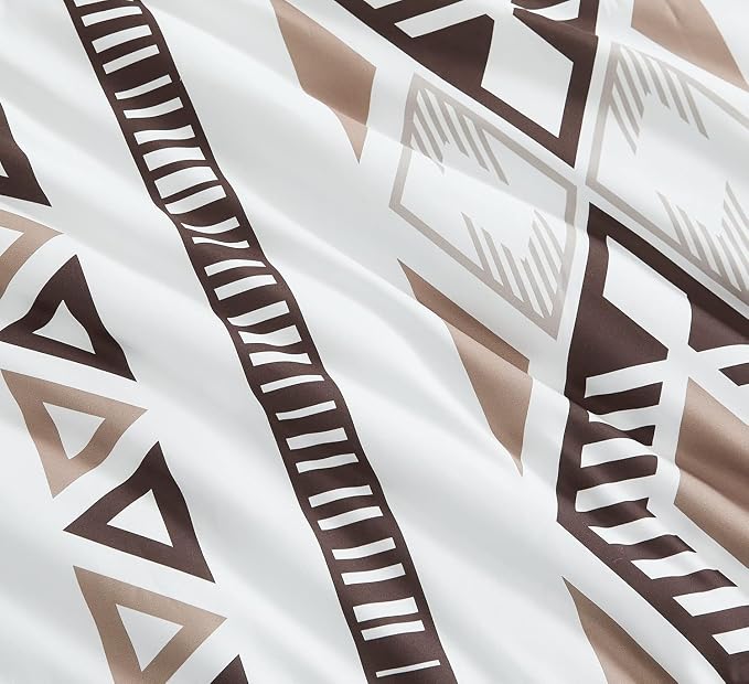 Super King Plus Comforter Set - 7 Pieces Boho Bed in a Bag Western Bedding | Reversible Bedding, All Season Aztec Bed Set with Comforter, Sheets, Pillowcases & Shams, Brown