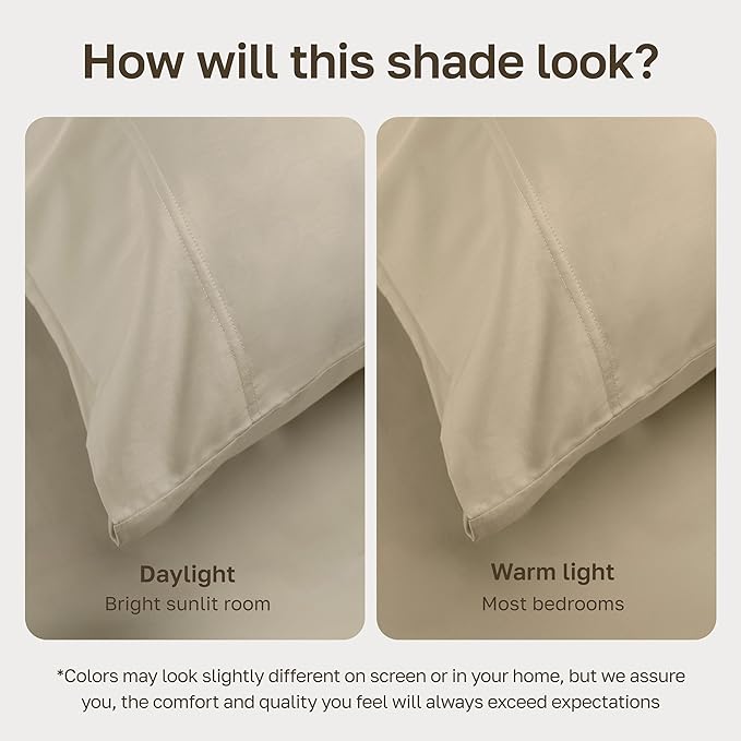 California Design Den 100% Egyptian Cotton Queen Size Bed Sheet Set, Beige | Backed by Good Housekeeping Seal, Light & Airy Soft Sateen, 16" Deep Pocket, All-Around Elastic, Durable, Easy Care 4pc Set