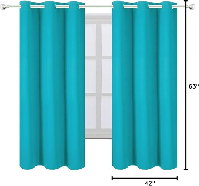 Teal/Turquoise Blackout Curtains/42 x 63 Inch Length Kids Curtains/Set of 2 Panels Grommet Bedroom Curtains for Living Room