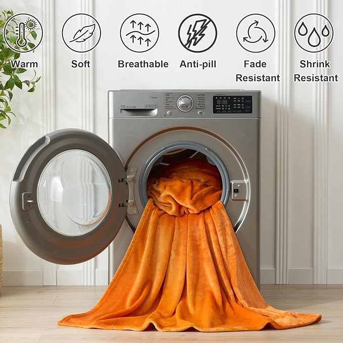 Hansleep King Orange Fleece Blanket, Soft Flannel Bed Blanket | Fuzzy Cozy Blanket 90x108 Inches, Multi-use for Bed, Sofa, Couch, Travel, Camping, All Season Warm Lightweight Cover