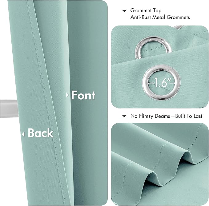 MIULEE Blackout Curtains for Bedroom 2 Panels 40 x 63 Inch Long Aqua | Thermal Insulated, Living Room Darkening Grommet Drapes, Noise Reducing, Light Blocking Window Treatments
